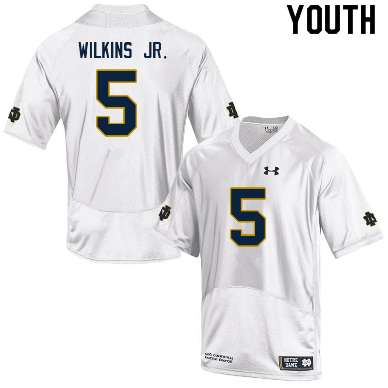 Youth #5 Joe Wilkins Jr. Notre Dame Fighting Irish College Football Jerseys Sale-White - Click Image to Close